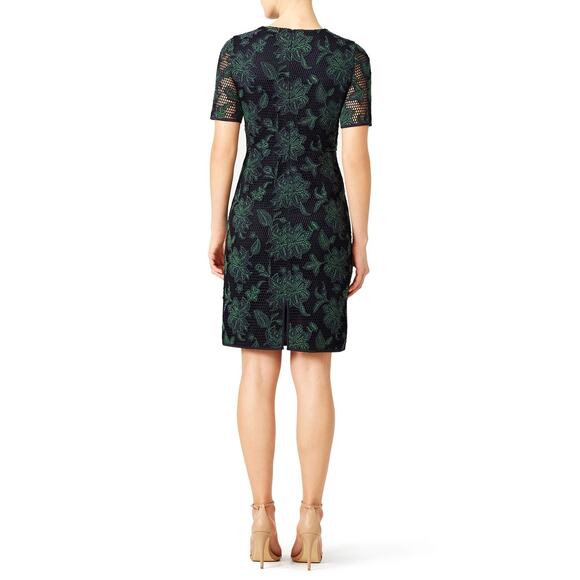 Tory Burch Blue Green Floral Lace Appliqué Fishnet Sheath Knee Length Dress 2 - Picture 2 of 16